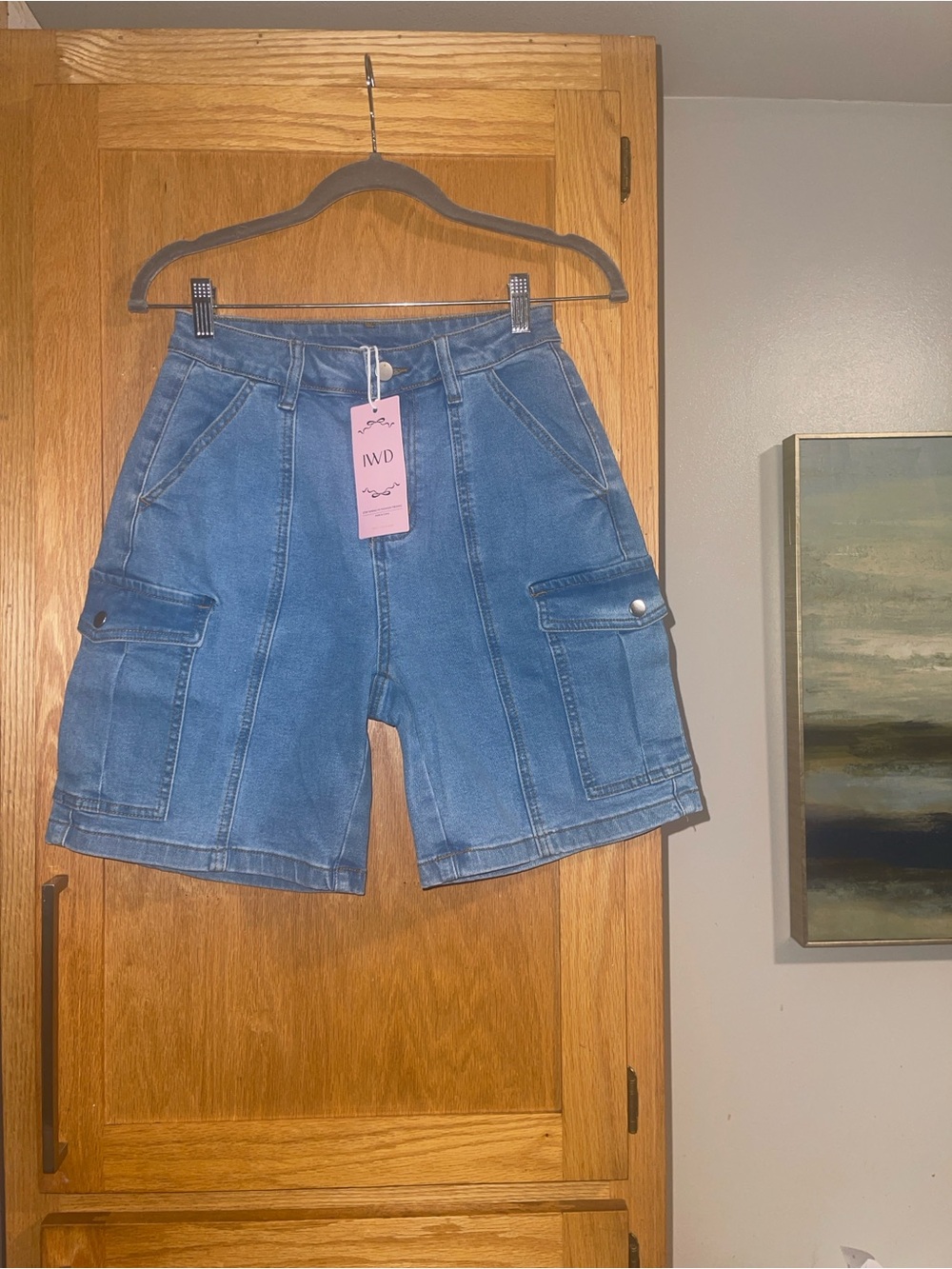 Women's Blue Denim Cargo Bermuda Shorts